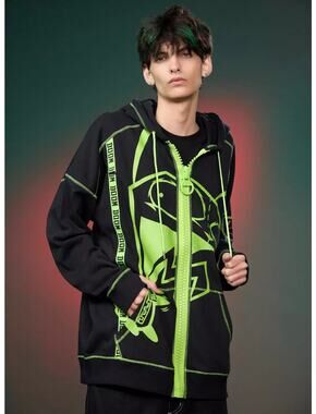 Official Nickelodeon Invader ZIm DOOM Black Green Oversized Zip Up Hoodie XS